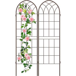 LZRS 2 Pack Rustic Iron Arch Decoration Garden Trellis with Metal Coating Perfect for Supporting Climbing Plants Outdoor, Roses, Vines, Flowers, and Vegetables, Brown