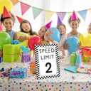 Race Car Birthday Decor, Speed Limit 2 Sign, Fast One, Race Car Birthday Party Decorations, 811 Wooden Play Sign with Stand, Let's Go Racing Party Supplies for Boy Race Fans - SL2