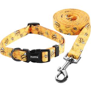 Ihoming Puppy Collar and Leash Set for Daily Outdoor Walking Running Training, Bee Design for Extra Small Boys Girls Dogs Cats Pets, XS-Up to 10LBS