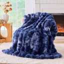 BENVWE Fluffy Faux Fur Throw Blanket for Couch, Soft Plush Thick Cozy Fuzzy Luxury Minky Bubble Blanket for Home Living Room Decor Gift for Women, Navy Blue, 63" x 80", 1100GSM