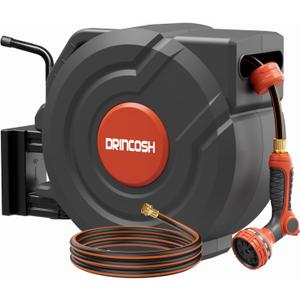 Upgraded Retractable Garden Hose Reel 1/2" x 155 ft Pro 180 Swivel Metal Bracket Automatic Retract Heavy Duty Hose Reels Wall Mount Any Length Lock 9 Pattern Nozzle Garden Watering