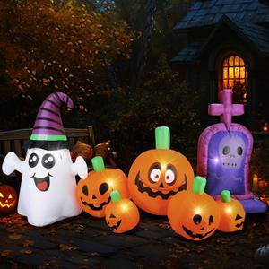 4FT Christmas Inflatable Santa Claus Outdoor Decorations Built-in Bright LEDs, Xmas Santa Carrying Present Sack, for Window Wall Roof Yard Garden Lawn Home Party (Pumpkin Tombstone)