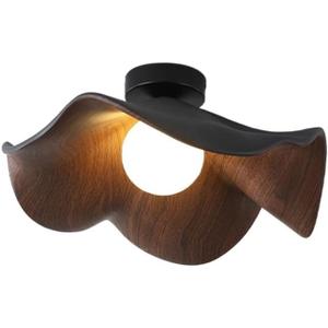 Modern Simple Lotus Leaf Flower Ceiling Lamp Screw G9 Iron Walnut Grain Bedroom Ceiling Lamp Children's Room Corridor Living Room Balcony Lamp Black