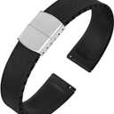 FKM Rubber Watch Strap, Quick Release Fluoroelastomer Watch Band with Stainless Steel Foldover Clasp for Men Women 18mm 19mm 20mm 21mm 22mm (Black)