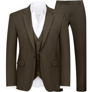 WYWK Men's 3-Piece Slim Fit Tuxedo Suit Set‌ for Men One Button Blazer Jacket Vest Pants Business, Wedding ,Banquet, Party Brown Medium