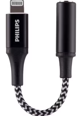 Philips 4 in. Lightning to 3.5mm Audio Auxiliary Adapter in Black DLC4310V/27