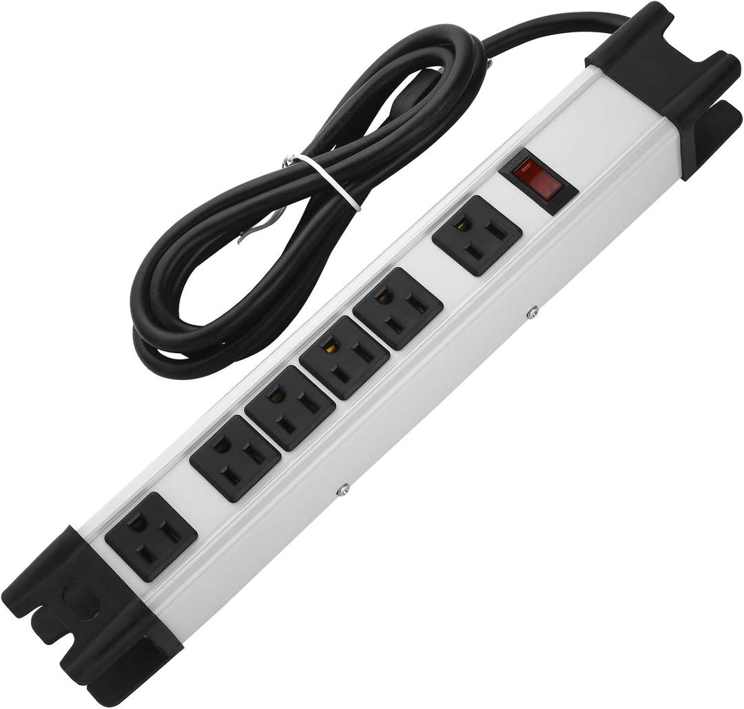 Heavy Duty Surge Protector, 6 Outlet Industrial Power Strip with 15A, Shop Workshop Garden Metal Power Strip with 6FT Cord 1200 Joules ETL Listed. (Grey)
