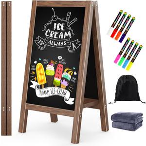 Solid Wood A Frame Chalkboard Sign 40"x20", Magnetic Double Sided Sandwich Board, Upgraded Bottom Brace Stable Sidewalk Sign with 8 Liquid Chalk for Cafe Restaurant Wedding Home Business