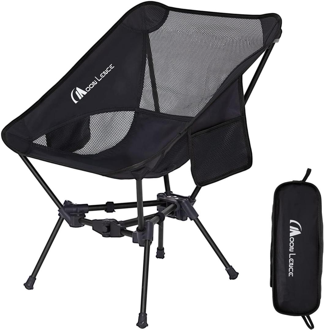 MOON LENCE Portable Camping Chair Backpacking Chair - The 4th Generation Ultralight Folding Chair - Compact, Lightweight Foldable Chairs for Hiking Mountaineering, Beach (Black)