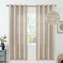 Linen Curtains 72 Inch Length for Bedroom/Dining Room Window Light Filtering, Thick Burlap Semi Sheer Farmhouse Non See Through Grommet Living Room Drapes, 52 Inch Wide 2 Panel Set,Natural