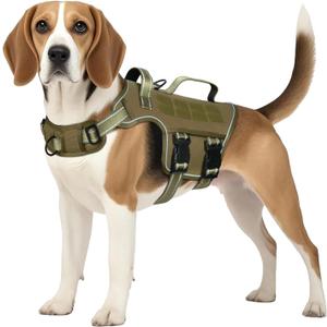 Tactical Dog Harness Medium Sized, Heavy Duty No Pull Dog Harness with Handle, Easy On and Off Service Dog Vest with Molle System, Adjustable Reflective Pet Vest for Walking Hiking Training (M(Neck:17-23",Chest:22-32"),35-50 lbs, Khaki)