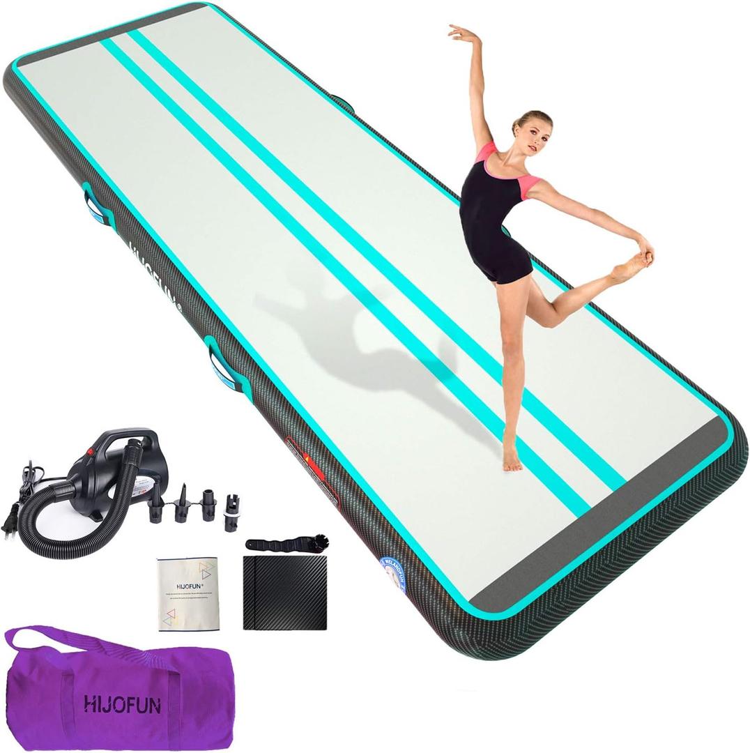 Premium Air Mat Tumble Track Inflatable Gymnastics Tumbling Mat 6.6ft 10ft Training Mats 4/8 inches Thick 3.3ft/6.6ft Wide for Kids Home/Training/Yoga with Pump (Green Black)