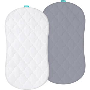 Bassinet Mattress Pad Cover, Fits 18 x 30 Halo Bassinet Swivel, Flex, Glide, Premiere & Luxe Series Sleeper, 2 Pack, Ultra Soft Waterproof Breathable, White and Grey