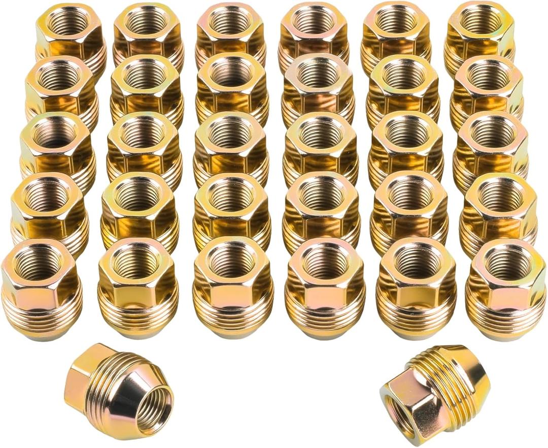 M14x1.5 Lug Nuts for Sliverado Sierra 2500HD/ 3500HD Yukon Avalanche Suburban Express 2500/ C2500/ K2500 Escalade Traverse Yukon OEM Factory 8 Lug Wheels Lug Nuts Set of 32 (Gold)