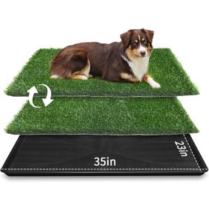 LOOBANI Large Dog Grass Pad with Tray - 35x23in Dog Litter Box with 2-Pack Replacement Artificial Grass Puppy Training Pads - Potty Tray for Balcony Apartment Indoor Outdoor Use