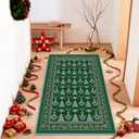 Artoid Mode Green Xmas Tree Mistletoe Christmas Area Rug, Winter Home Decor Low-Profile Non-Slip Washable Large Rug for Living Room Bedroom Farmhouse Dining Room Kids Playroom 3x5 Feet