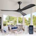 Depuley Ceiling Fan Without Light: 52 Inch 3 Blade Indoor Outdoor Fans for Patios - Black Ceiling Fan No Light Remote APP Control Ultra Quiet DC Motor Reversible 6 Speed Timer