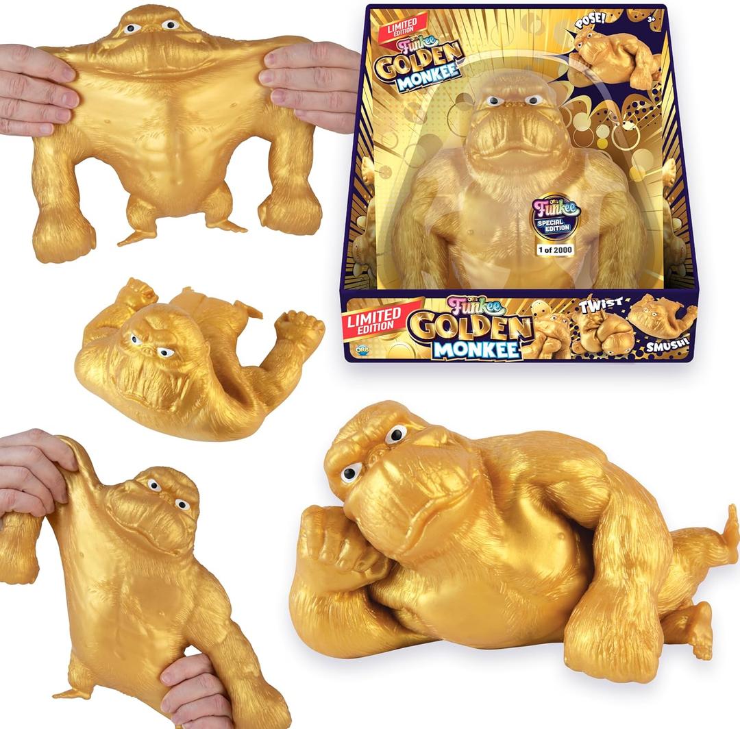 Limited Numbered Series (1 Remain of 2000 Produced) ORB Golden Funkee Monkee - Big 4.5 Pound Stretchy Monkey - Squishy, Squeeze for Stress Relief - Special Edition Collectible Toy for Kids / Adults