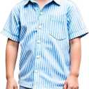 Boys Casual Hawaiian Shirts 2 Piece, Blue Button Down Shirt and Shorts Summer Beach Striped Clothes for kids (7 Years)