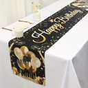 Black and Gold Happy Birthday Table Runner, 13 x 70 Inch Vintage Tablecloth Polyester Birthday Party Decorations for Home Kitchen