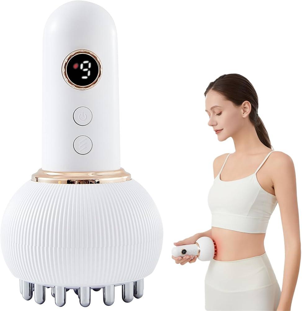 Lymphatic Drainage Massager & Anti Cellulite Massage Tool Helps Reduce Stretch Marks & Cellulite, Body Sculpting Machine For Legs, Arms & Belly with Microcurrent, Light, Heat & Vibration，With Body Oil