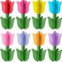 8 Sets Spring Decorations Tulips Wood Signs 3D Tulips Tiered Tray Decor Farmhouse Wooden Tabletop Decorations Spring Table Centerpiece Multicolor Floral Sign Block Craft for Home Easter Party