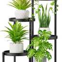 iDavosic.ly 5 Tier Large Plant Stand Indoor with 10 Inch Wide Tray, Tiered Corner Metal Outdoor Flower Display Holder Shelf, Folding Tall Rack for Patio Porch Living Room, Modern Black