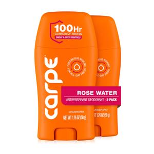 Carpe Underarm Antiperspirant for Women - 100 Hour Sweat & Odor Control - Women's Sweat Control Antiperspirant Deodorant - Extra Strength - Rose Water - 2 Pack