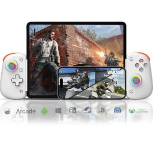 arVin Wireless Gamepad Controller for iPhone/iPad/iOS/Android/Tablet [Within 5-13"]Support Xbox Cloud Gaming/Remote Play/Steam/CODM/Genshin - with Hall Effect Sensing Joystick/RGB Light/Turbo/Back Key (D8 Pro, White&Orange)