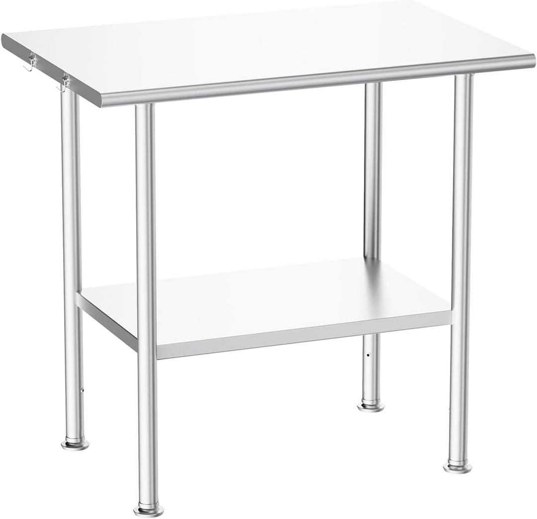 Atelicf Stainless Steel Prep Table for Work, 24 * 36 Inch, High Load Bearing with Undershelf for BBQ, Restaurants, Workshops, Kitchens, Garages and Gardens