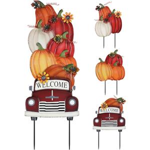 YEAHOME Fall Decorations Outdoor,Multiple Stacked Pumpkin Truck Decorative Garden Stakes for Fall Decor, Autumn Metal Yard Signs for Home Outside Garden Lawn Porch, Thanksgiving Decorations Outdoor