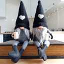 2 Pcs Coffee Gnomes Plush Bar Decor, Handmade Swedish Tomte Gnomes Gifts Farmhouse Scandinavian Figurine Gnome for Home Kitchen Coffee Station Table Shelf Decor (Black)