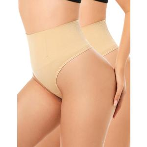 Yeblues Thong Shapewear Tummy Control for Women Seamless Shapewear Underwear Body Shaper Panties for Under Dresses (Beige, XXL)