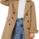 Girls Coat Double Breasted Notched Collar Wool Blend Long Trench Coat Winter Warm Peacoat Dress Coat with Pockets (3-4T, Khaki)