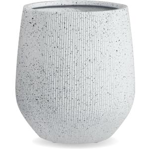 KUTE NEST 12.5" H x 11.5" D Premium Ribbed Corso Fiberstone Round Tapered Planter with Drainage Hole, Weather Resistant, Included 2 Extra Coco Mats (Ribbed Speckled White, 9" Pot Opening)