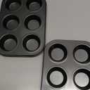 2 Packs Round Muffin Baking Pan, Premium Steel Muffin Pan for Baking, Cupcake Tin Cheesecake Pans, Bakeware Muffin Top Pan (6 Cups,Black)