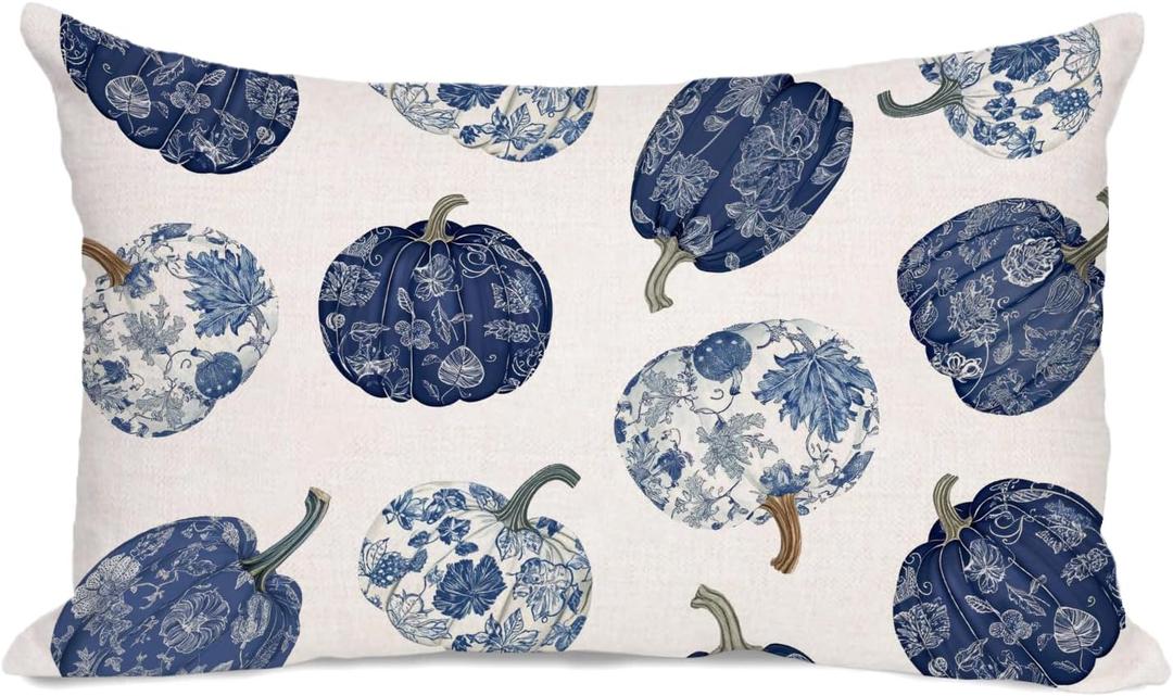 AOFANGGO Fall Pumpkins Chinoiserie Pillow Cover 12x20 inch Floral Print Autumn Themed Decorative Throw Pillows Outdoor Pillowcase Farmhouse Cushion for Couch Sofa Home Decor, Pack Of 3  AOFANGGO Fall Pumpkins Chinoiserie Pillow Cover 12x20 inch Floral Print Autumn Themed Decorative Throw Pillows Outdoor Pillowcase Farmhouse Cushion for Couch Sofa Home Decor, Pack Of 3