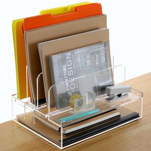 DINGHUO Desk Organizers and Accessories, Acrylic File Folder Rack with 3 Vertical File Holder, Letter Size Paper Tray Office Supplies Storage for Home Office, -1 Pack