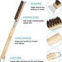 21'' Pizza Oven Brush with Scraper, Brass bristles Pizza Stone Cleaning Brush with Wooden Long Handle Hanging Ring for Outdoor Pizza Oven Accessories (Coconut Bristle Brush)