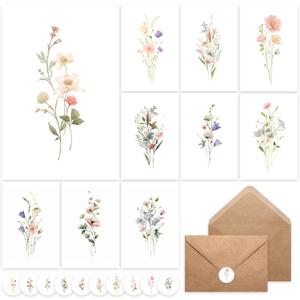 100 PACK Blank Cards with Envelopes, Blank Greeting Cards 4x6, Beautiful Blank Greeting Cards, Elegant Floral Note Cards with Peel-and-Seal Envelopes, Empty Stationary Set For All Occasions
