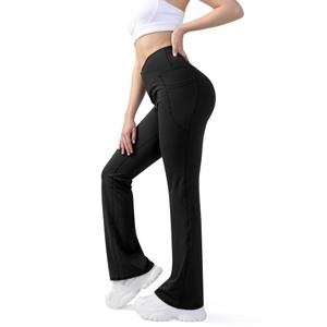 JOYCATCH Bootcut Flare Leggings with Pockets for Women, Crossover Flared Leggings Tummy Control, Stretch Casual Yoga Leggings (XS)