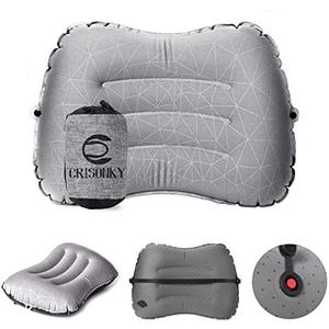 Crisonky Camping Pillow - Inflatable Pillow - Travel Pillows for Backpacking & Airplane, Lumbar Support 2.0 Blow Up Pillow, Ultralight Compressible, Comfortable, Ergonomic Pillows (Light Grey)