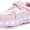 Roller Skate Shoes for Boys and Girls Kids LED Light Up Fashion Sneakers with Rechargeable and Detachable Wheels The Gift for Party Birthday Christmas Day (12 Little Kid, Pink1558)