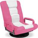 Best Choice Products Swivel Gaming Chair 360 Degree Multipurpose Floor Chair Rocker for TV, Reading, Playing Video Games w/Lumbar Support, Armrest Handles, Adjustable Foldable Backrest - Pink/White (22.5"D x 22"W x 30"H)