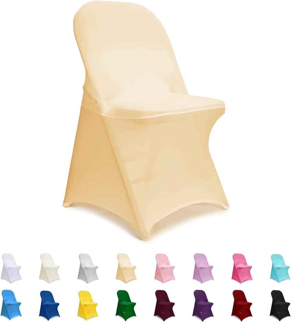 ManMengJi Party Chair Covers, Spandex Folding Chair Covers 12 PCS, Banquet Chair Slipcovers for Wedding, Holidays, Celebration, Hotel (Blanched Almond)
