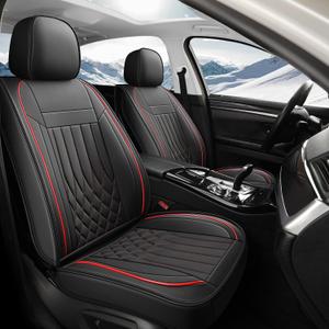 Car Seat Covers Full Set, Faux Leather Seat Covers, Car Seat Protectors Waterproof Anti-Slip, Truck Seat Covers Fit for F150 F250 F350 F450 Ram 1500 2500 3500 Tundra, BlackRed