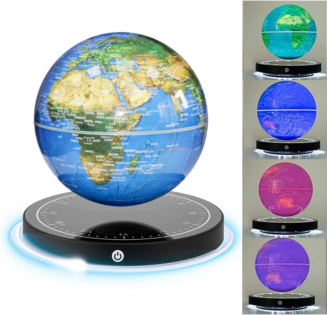 Floating Globe, Magnetic Levitating Globe with LED Light, 360 Rotating Geographic Globe World Map for Home Office Decor, Cool Tech Gift for Kids, Teacher, Husband, Colleague..