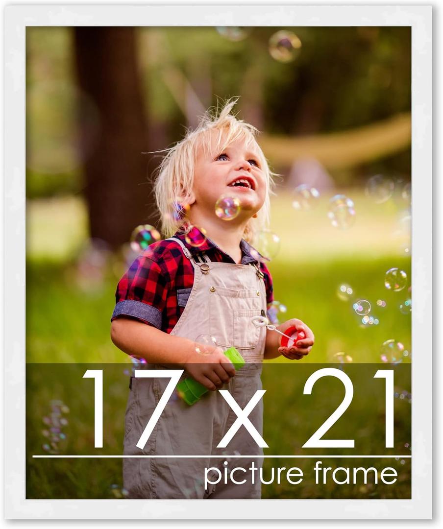 Poster Palooza 17x21 Contemporary White Wood Picture Frame - UV Acrylic, Foam Board Backing, & Hanging Hardware Included!