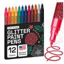 ARTISTRO 12 Glitter Paint Pens Sparkly and Shiny for Rock Painting, Stone, Ceramic, Glass, Wood, Fabric, Scrapbooking, DIY Craft Making, Coloring, Acrylic Glitter Markers Extra-Fine Tip 0.7mm