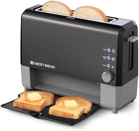West Bend QuikServe Toaster, 2-Slice Wide-Slot Slide-Through Bread Toaster with Bagel and Gluten-Free Settings and Cool-Touch Exterior Fast Toasting, Includes Removable Serving Tray, 1400-Watts, Black